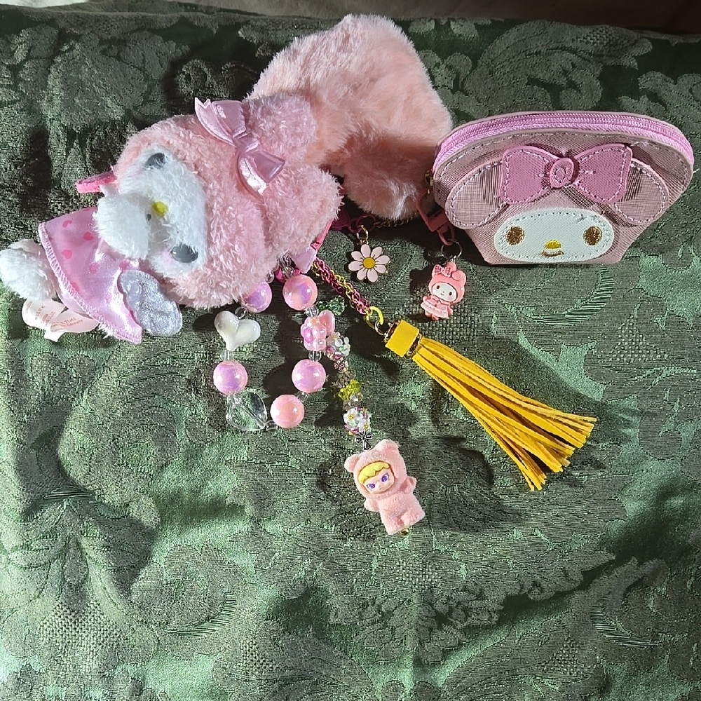 Cute Pink Plush Keychain Set